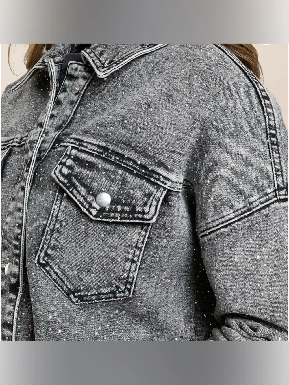 Veveret Black Rhinestone Jean Jacket - Picture 4 of 16